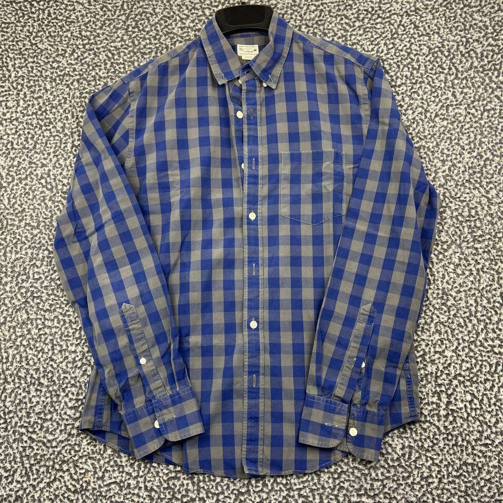 J.Crew Button Down Shirt Men Medium Slim Fit Gingham Blue Cotton Long Sleeve M